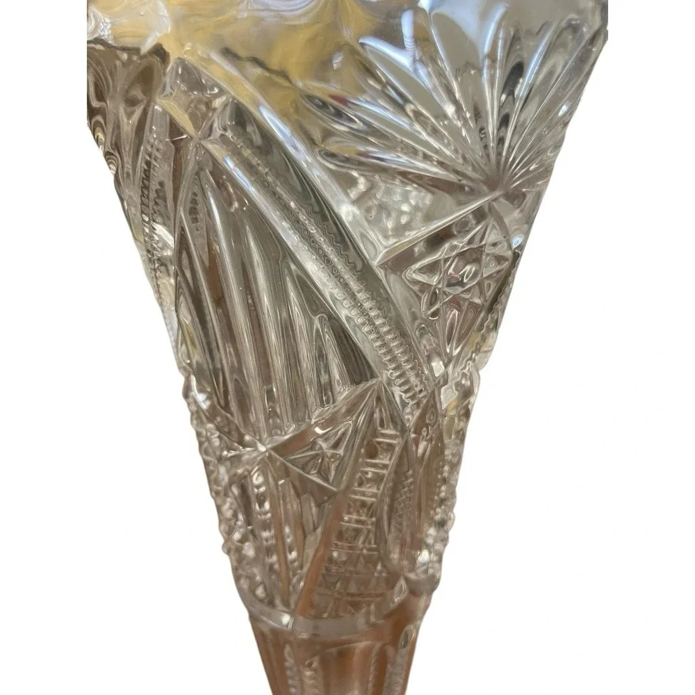 Antique Victorian Pressed Glass Trumpet Vase Star Fan Diamond Pattern Pedestal